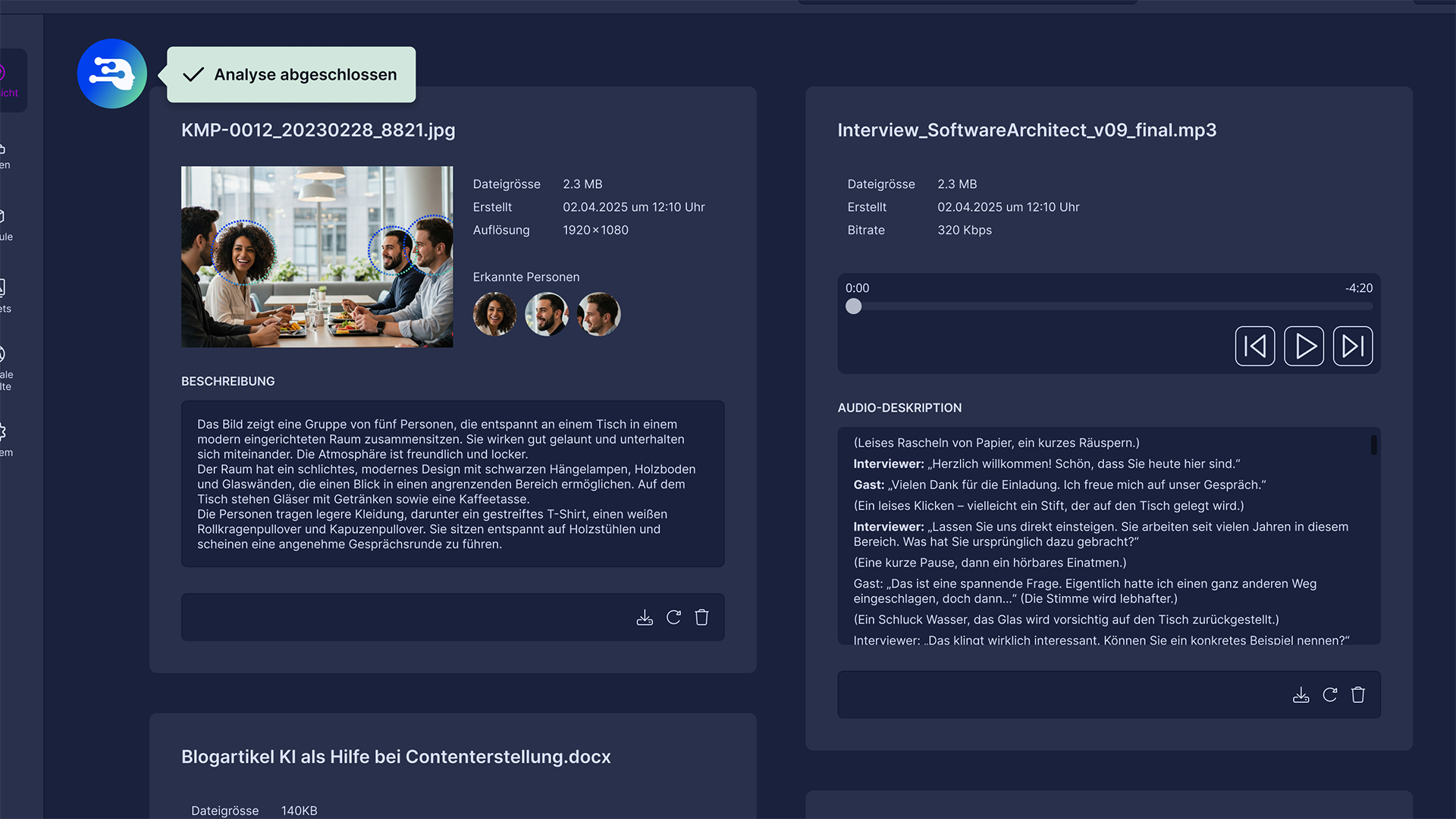 Upload und Upload-Datei-Analyse mit Intersim AI